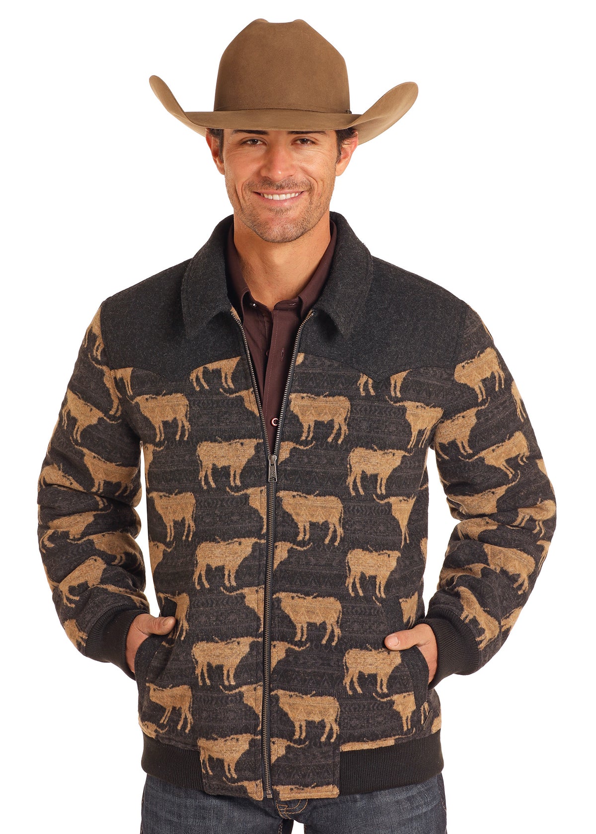 Rock & Roll Jacquard Wool Bomber Jacket Black