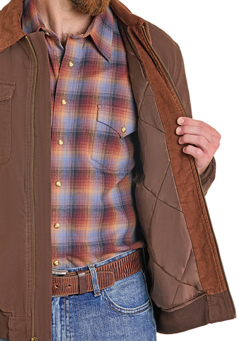 Rock & Roll Bomber Washed Canvas Jacket Dark Brown