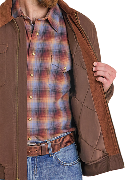 Rock & Roll Bomber Washed Canvas Jacket Dark Brown