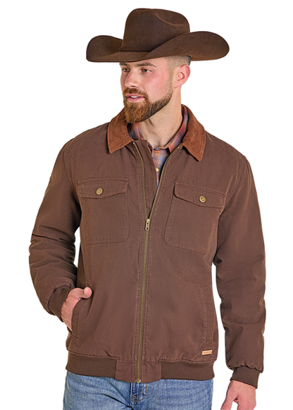 Rock & Roll Bomber Washed Canvas Jacket Dark Brown