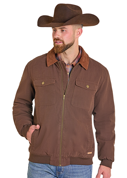 Rock & Roll Bomber Washed Canvas Jacket Dark Brown