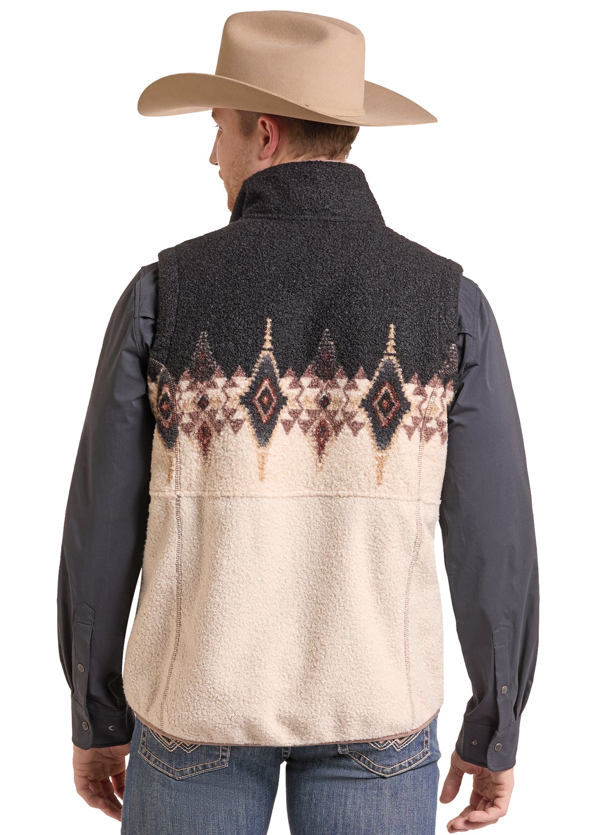 Rock & Roll Printed Berber Border Vest Black/Natural