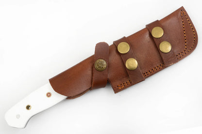 Red Deer Damascus Knife/White Handle