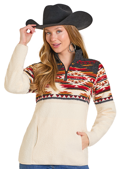 Rock & Roll Aztec Border Berber Pullover Black
