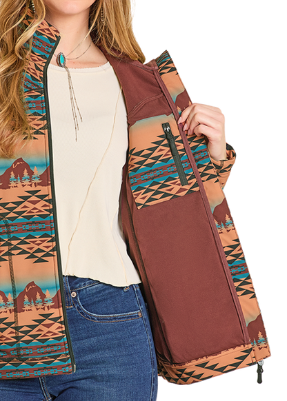 Powder River Mountain Print Rodeo Jacket Rust