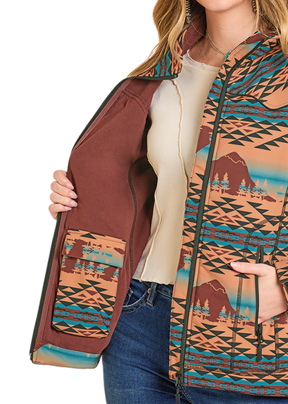 Powder River Mountain Print Rodeo Jacket Rust