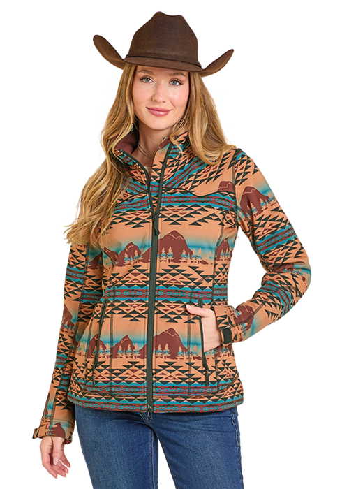 Powder River Mountain Print Rodeo Jacket Rust