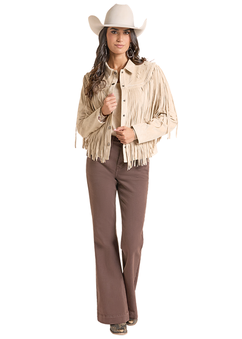 Rock & Roll Fringe Faux Suede Jacket Natural