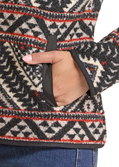 Rock & Roll Ladies Aztec Berber Snap Jacket Black