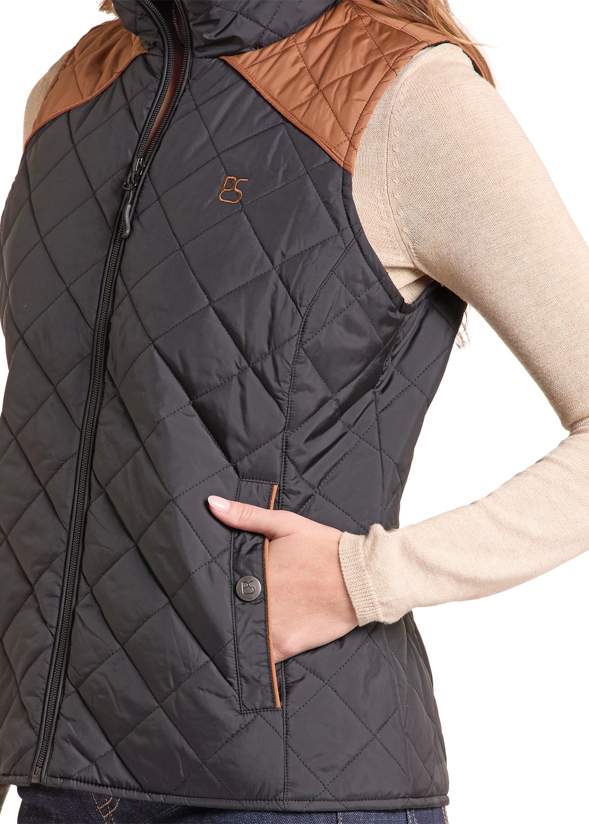 Rock & Roll Two Tone Quilted Vest Black/Brown