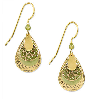 Silver Forest Green and Gold Tears with Filigree Gold