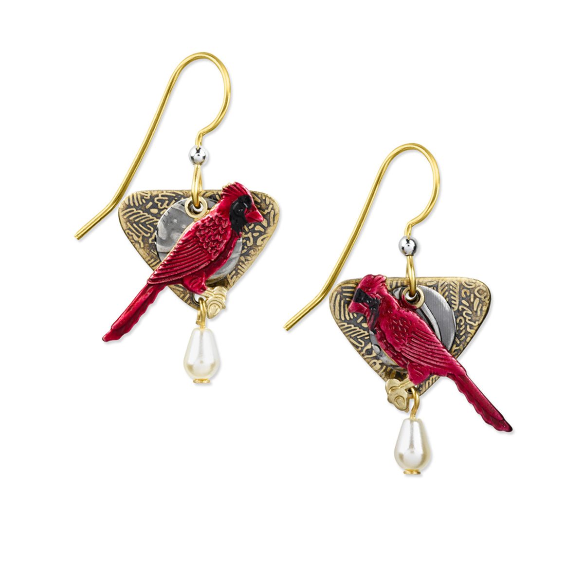 Silver Forest Earring Gold Pearl Cardinal