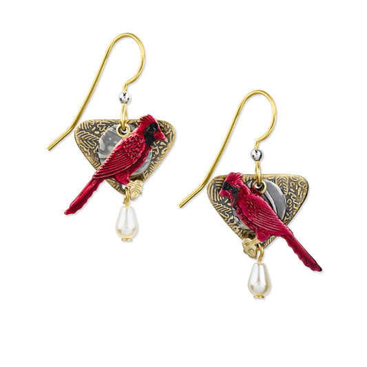 Silver Forest Earring Gold Pearl Cardinal