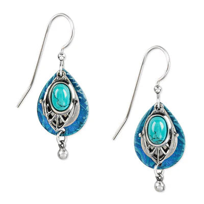 Silver Forest Teal Tear with Filigree Silver