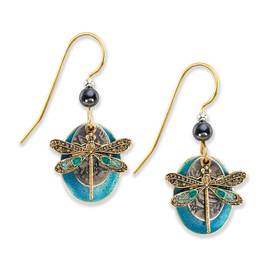Silver Forest Earring Gold Dragonfly