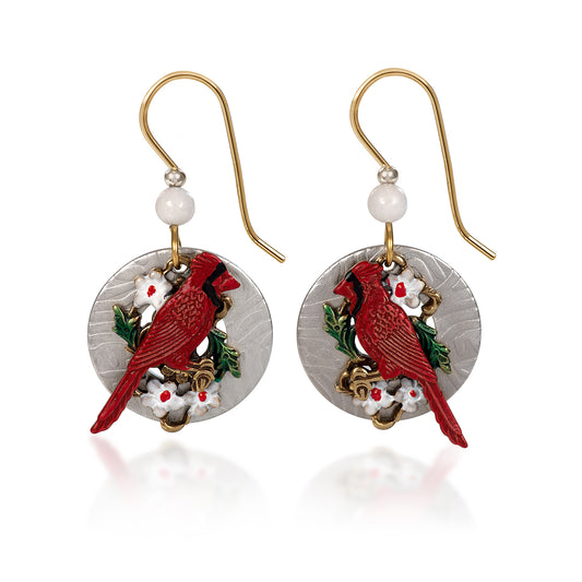 Silver Forest Earring Cardinal with Flowers