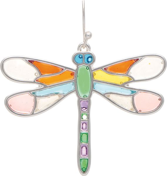 Rain Silver Multicolor Stained Glass Dragonfly Earring