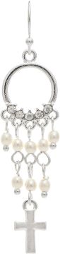 Rain Silver Pearl Cross Earring
