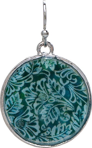 Rain Silver Blue Circle Feathery Pattern Inlay Earring