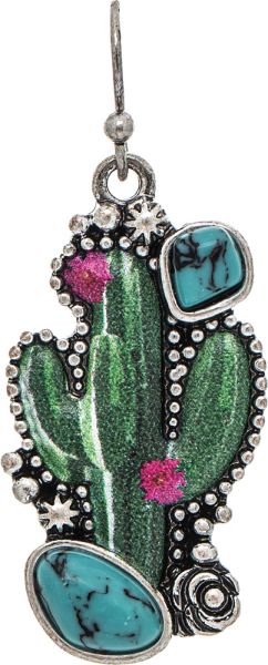 Rain Silver Turq Resin Blooming Cactus Earring