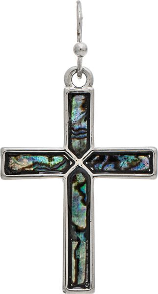 Rain Silver Abalone Green Shell Medium Cross Earring