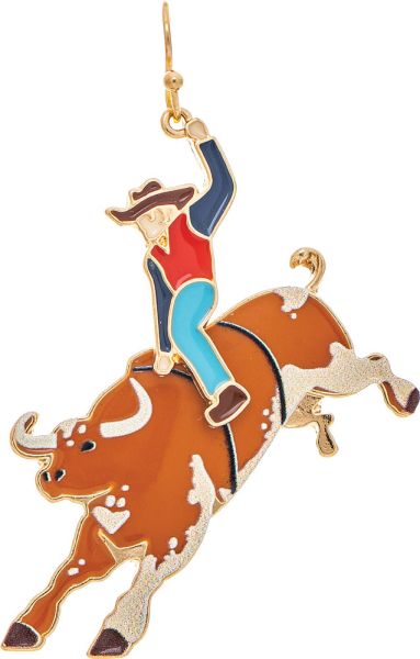 Rain Gold Multicolored Bull Riding Rodeo Cowboy Enamel Earring