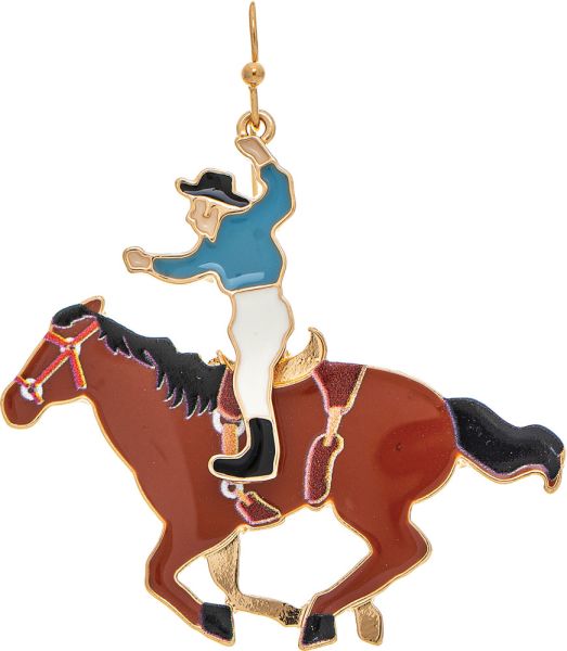 Rain Gold Multicolored Horse Bronco Riding Rodeo Cowboy Enamel Earring
