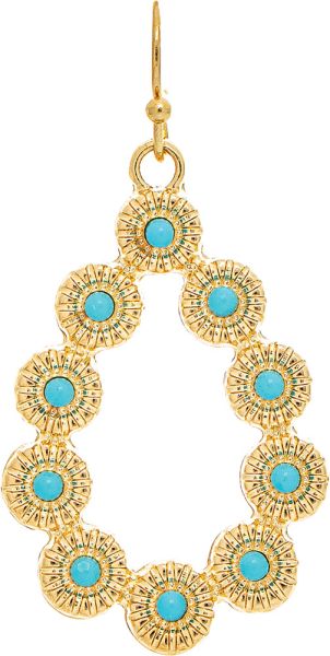 Rain Gold Turquoise Gem Blossoms Teardrop Earring