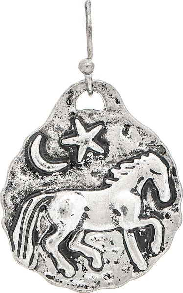 Rain Silver Good Night Horse Oxidized Engraved Earring