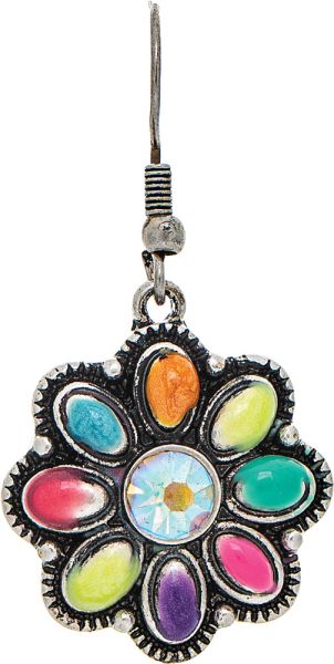 Rain Silver Oxidized Edge Crystals Gems Flower Shape Earring