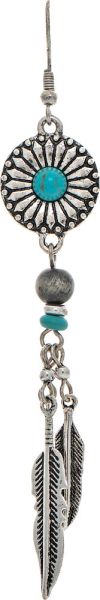 Rain Silver Turq Feather Fringe Flower Wheel Earring