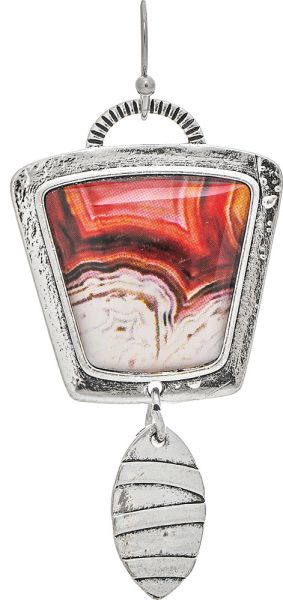 Rain Silver Faux Banded Pink Agate Stone Art Earring