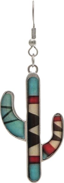 Rain Silver Southwest Enamel Cactus Shape Earring