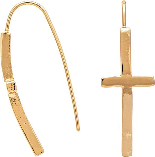 Rain Gold Long Wire Curved Cross Earring