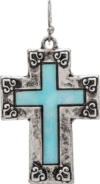 Rain Silver Serenity Prayer Blue Inlay Cross Earring