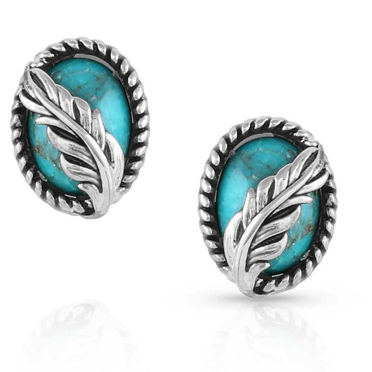 Montana Silver World's Feather Turqoise Earrings