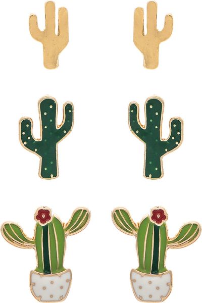 Rain Gold 3 Pair Desert Cactus Post Earring Set