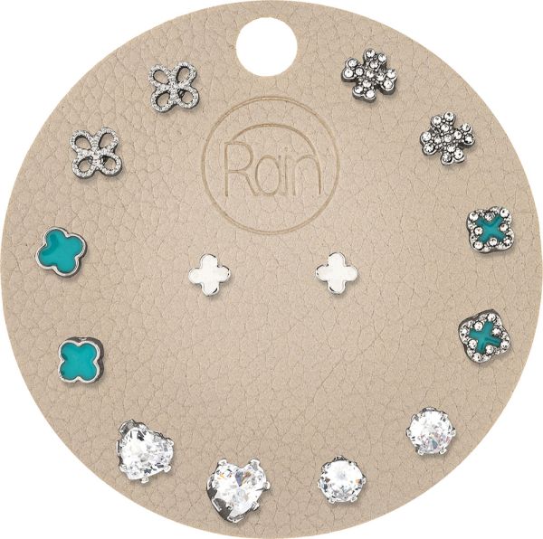 Rain Gold Blue & Crystal Clover Seven Post Earring Set
