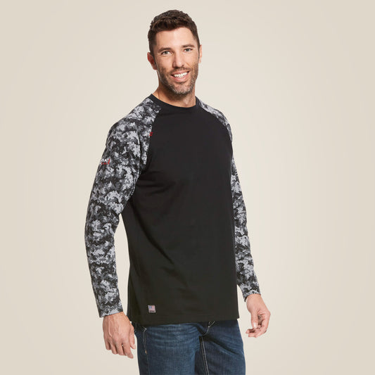Ariat FR Baseball Tee Black Digi Camo