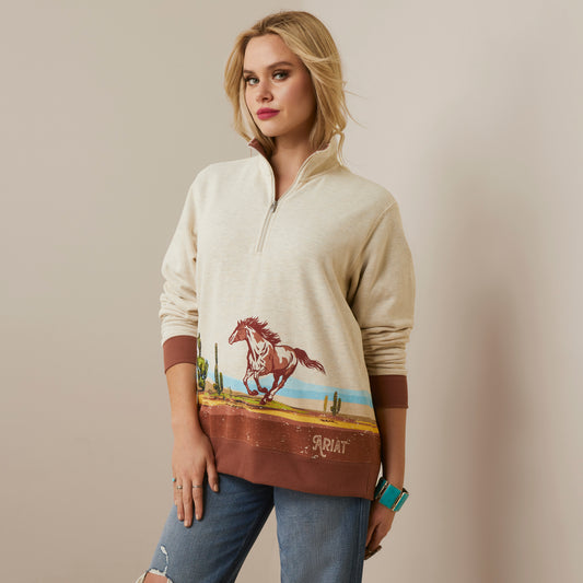 Ariat Wild Horse 1/4 Zip Sweatshirt Oatmeal