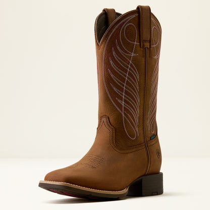 Ariat Ladies Round Up Waterproof Wide Square Toe Western Boot Reliable Brown