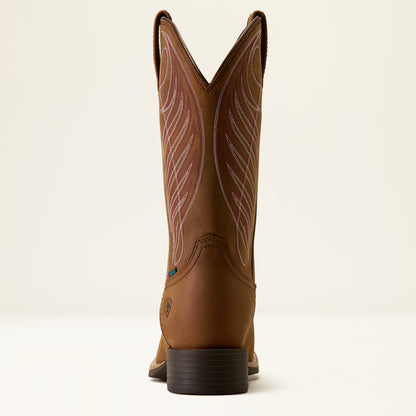 Ariat Ladies Round Up Waterproof Wide Square Toe Western Boot Reliable Brown