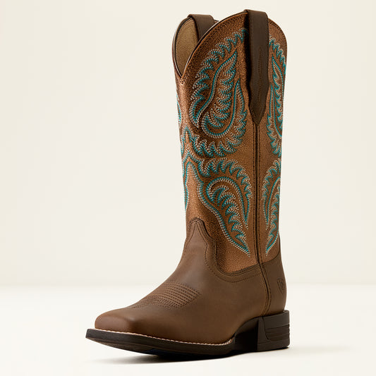 Ariat Ladies Cattle Caite Wide Square Toe Western Boot Mocha Dust
