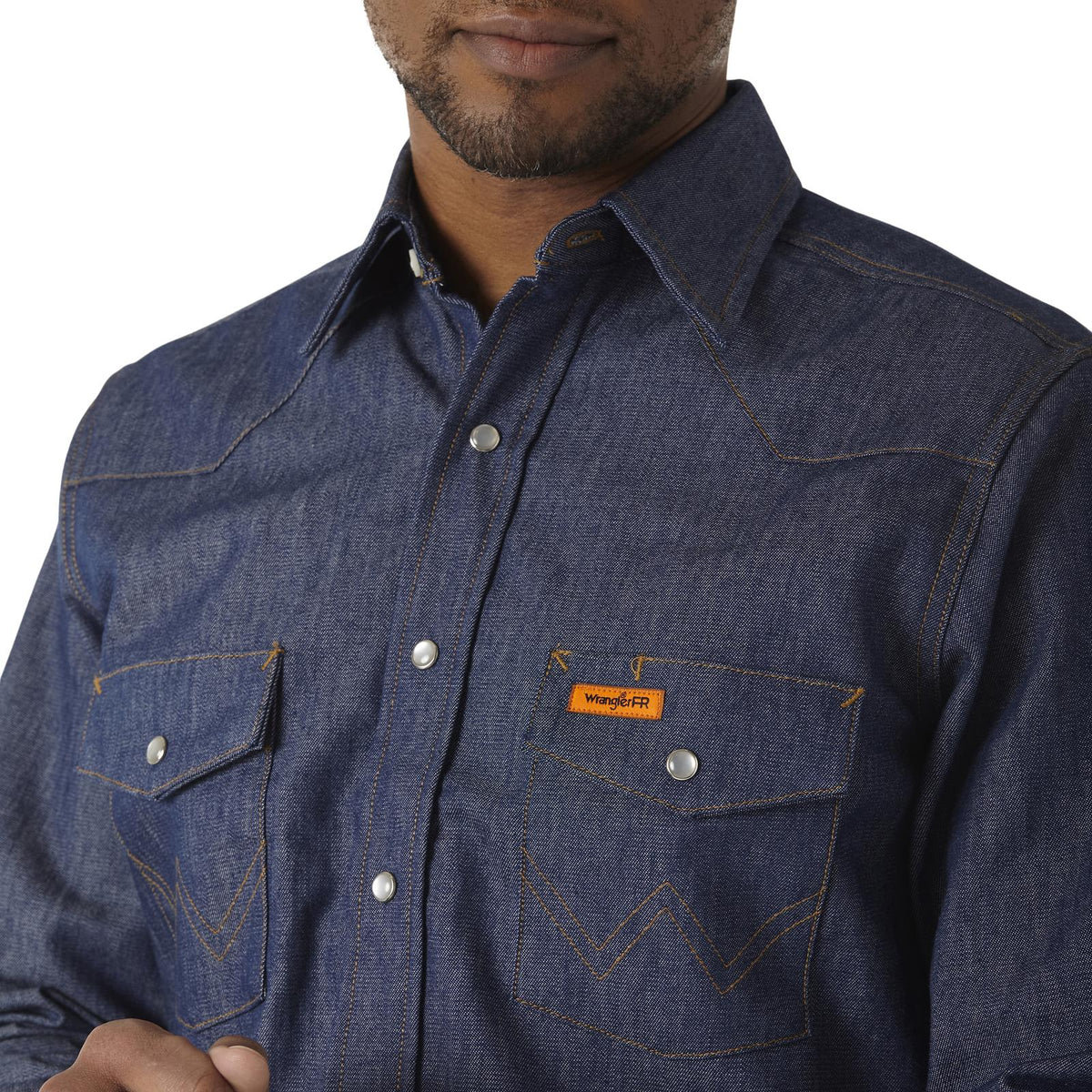 Wrangler FR Flame Resistant Long Sleeve Twill Work Shirt Indigo