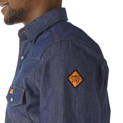 Wrangler FR Flame Resistant Long Sleeve Twill Work Shirt Indigo