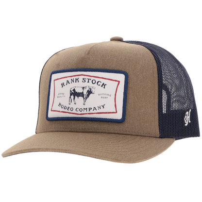 Hooey Rank Stock Hat Tan & Navy with Rectangle Patch