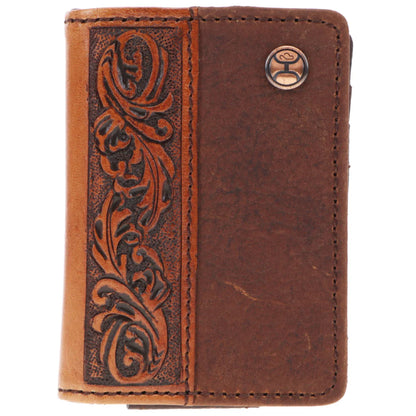 Hooey Grayson Tan Tooled/Brown Bifold Money Clip