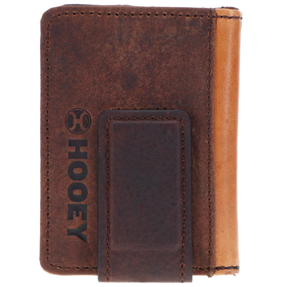 Hooey Grayson Tan Tooled/Brown Bifold Money Clip