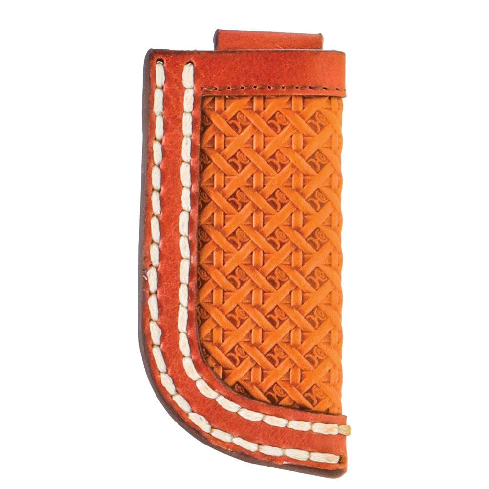 Hooey Hands Up Basket Weave Original Hooey Knife Sheath Tan/Brown w/ Basket Weave & Ivory Stitching