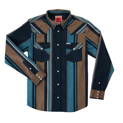 Sendero The Wyatt Pearl Snap Long Sleeve Print Shirt Stagecoach Stripe Navy